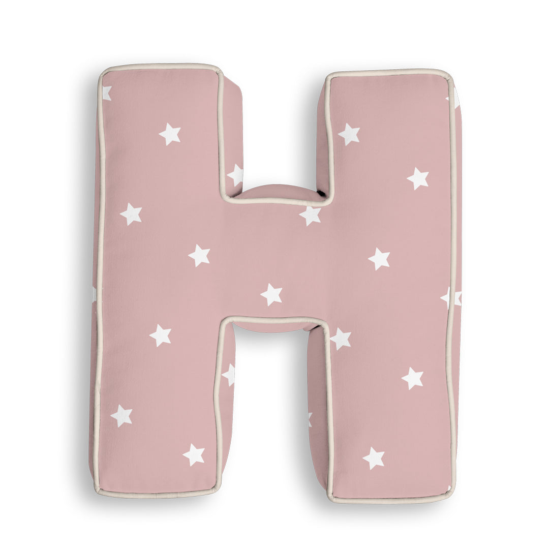Personalised Letter Cushion 'H' in Pink Stars