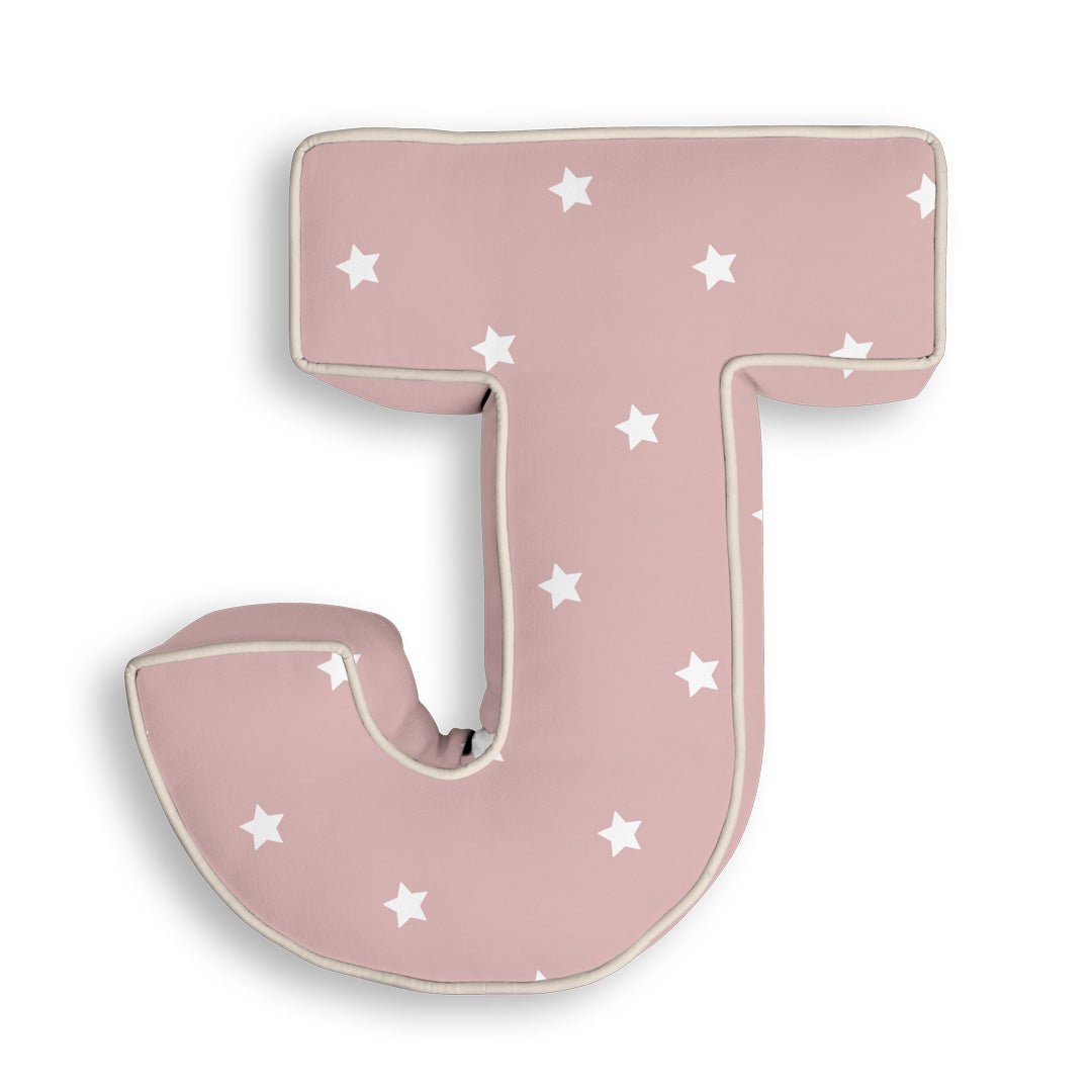 Personalised Letter Cushion 'J' in Pink Stars