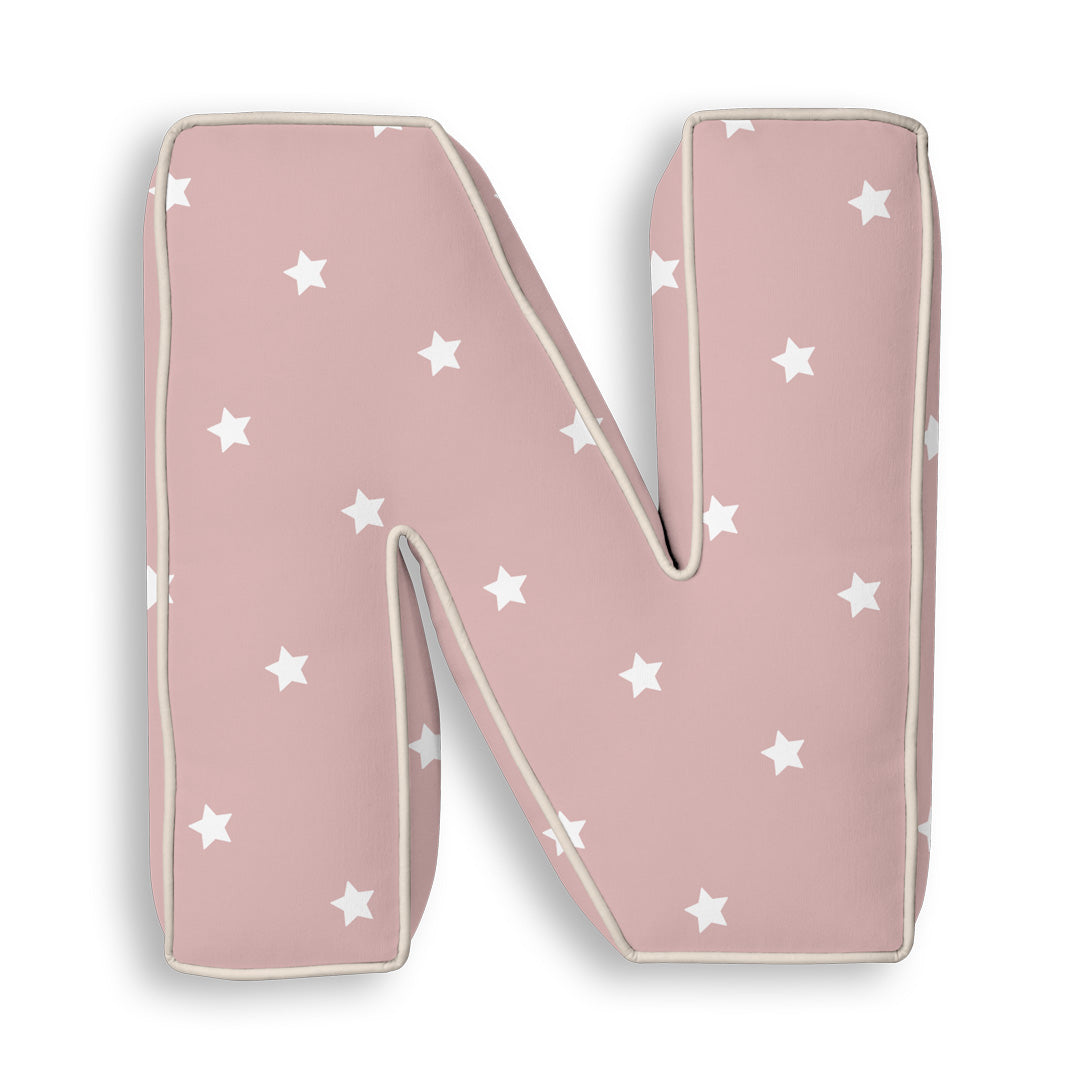 Personalised Letter Cushion 'N' in Pink Stars