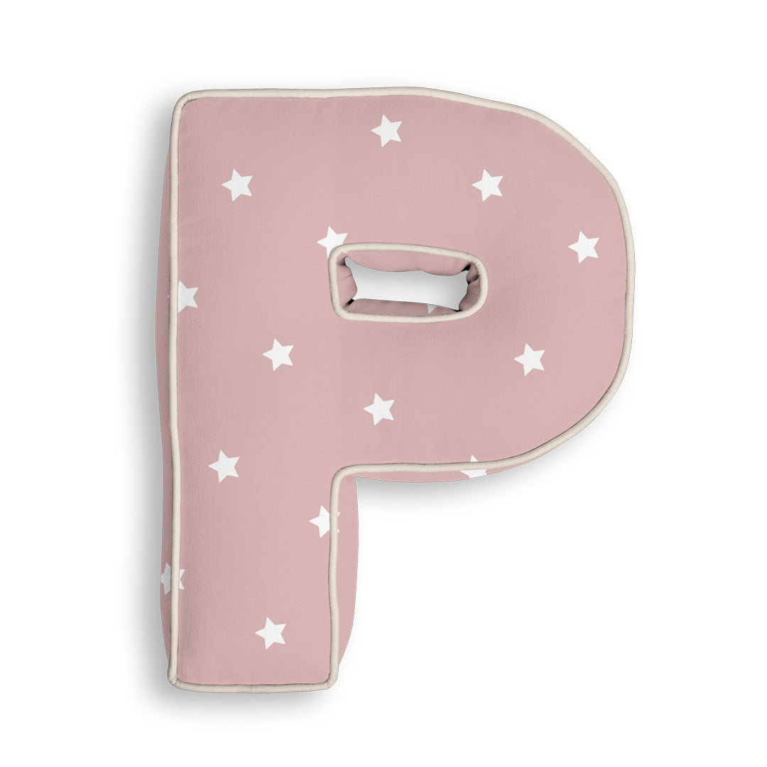 Personalised Letter Cushion 'P' in Pink Stars