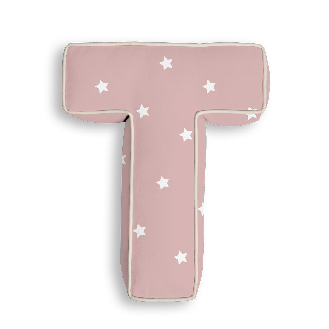 Personalised Letter Cushion 'T' in Pink Stars