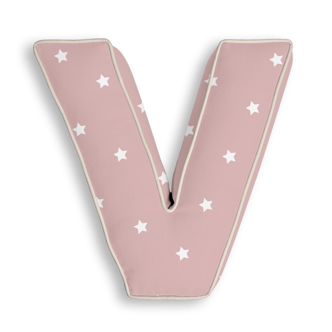 Personalised Letter Cushion 'V' in Pink Stars