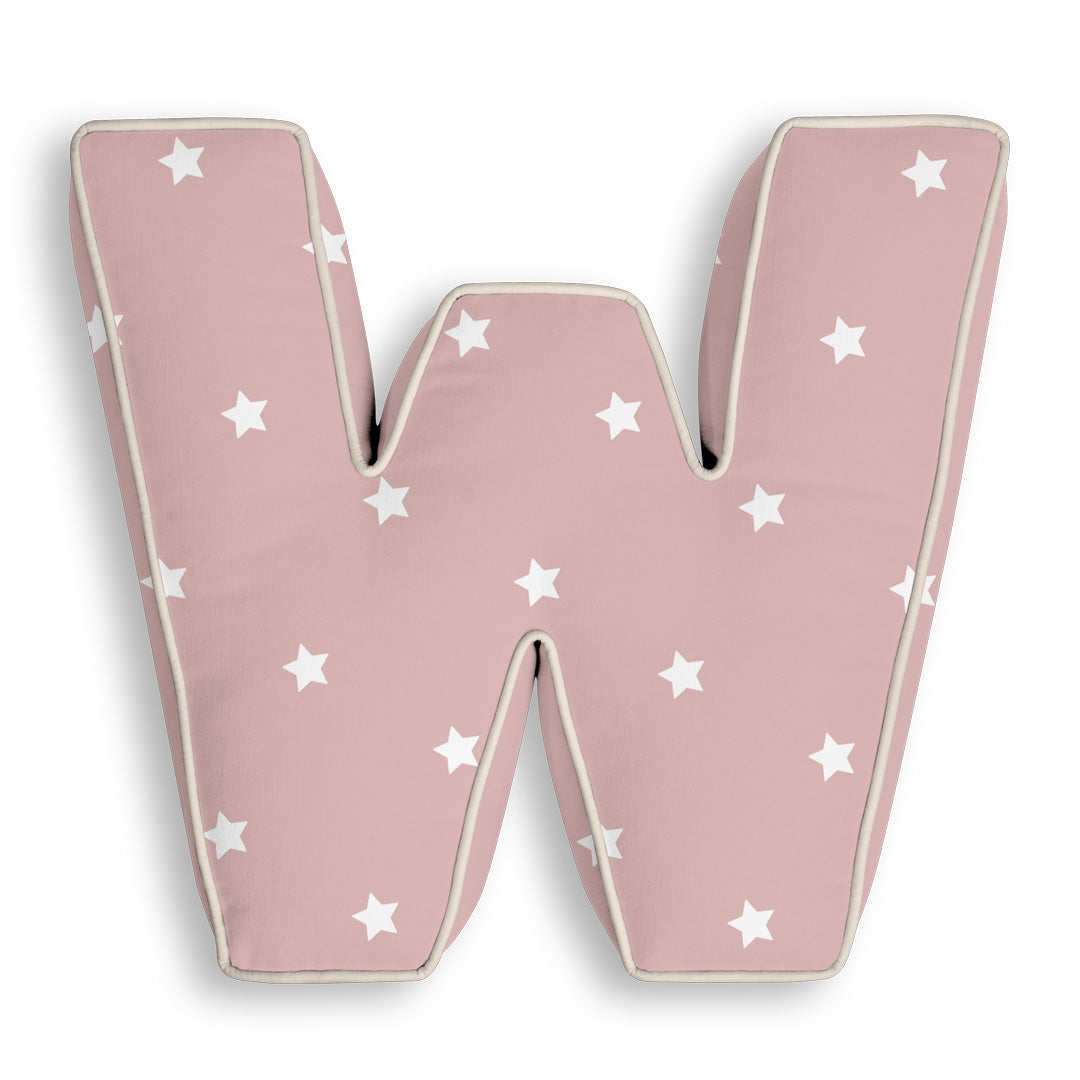 Personalised Letter Cushion 'W' in Pink Stars