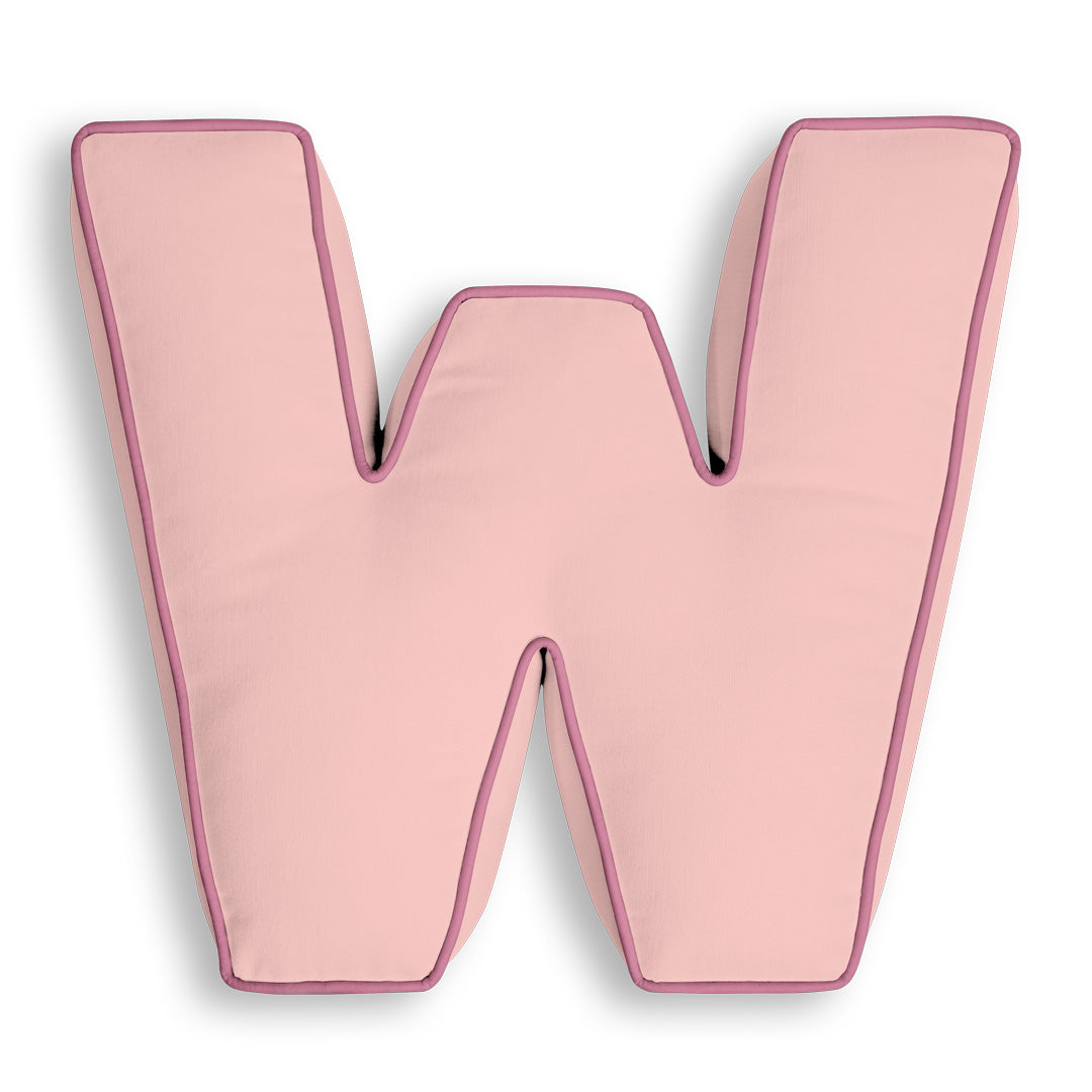 Personalised Letter Cushion 'W' in Soft Pink