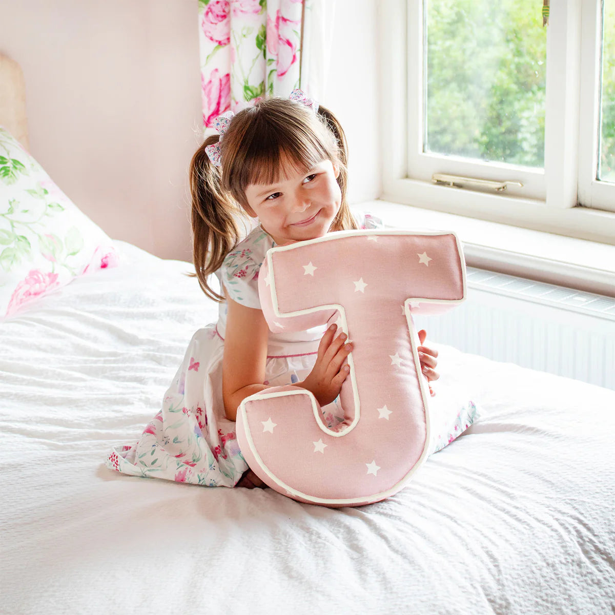 Personalised Letter Cushion 'P' in Soft Pink