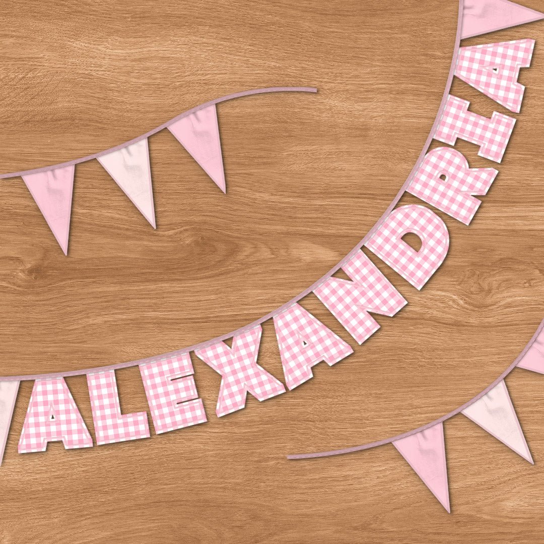 Personalised 10 Letter Name Bunting in Pink Gingham