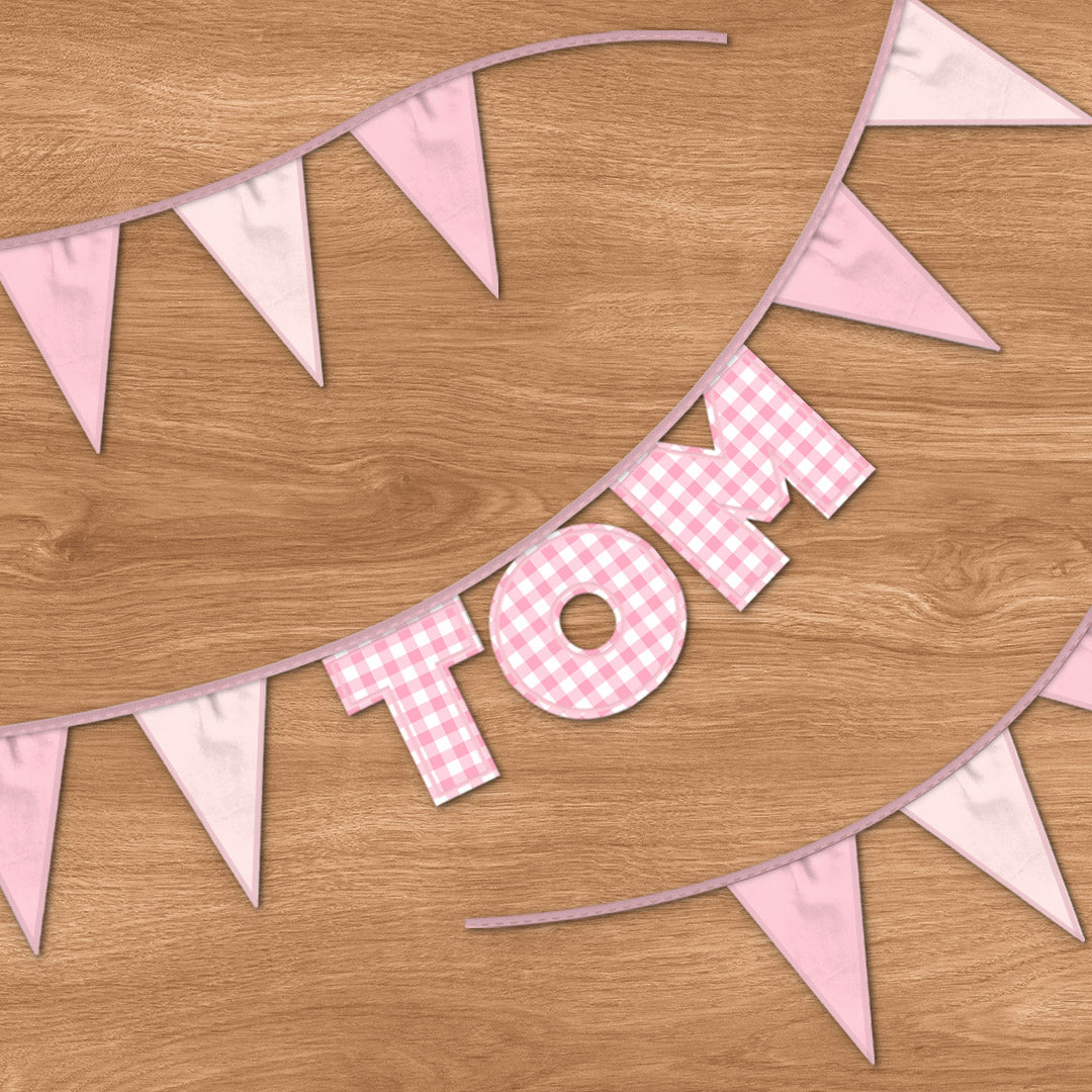 Personalised 3 Letter Name Bunting in Pink Gingham