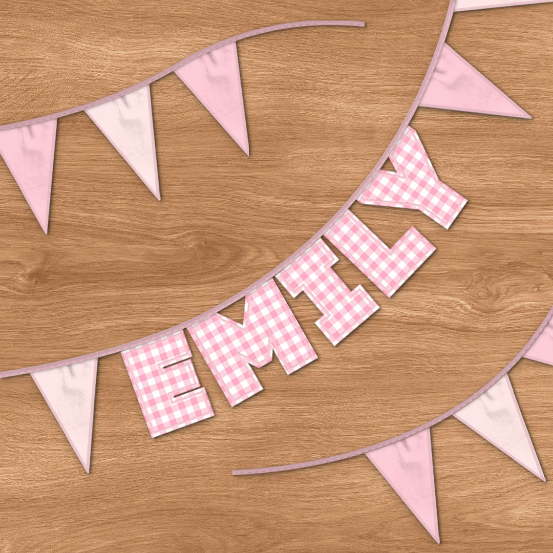 Personalised 5 Letter Name Bunting in Pink Gingham