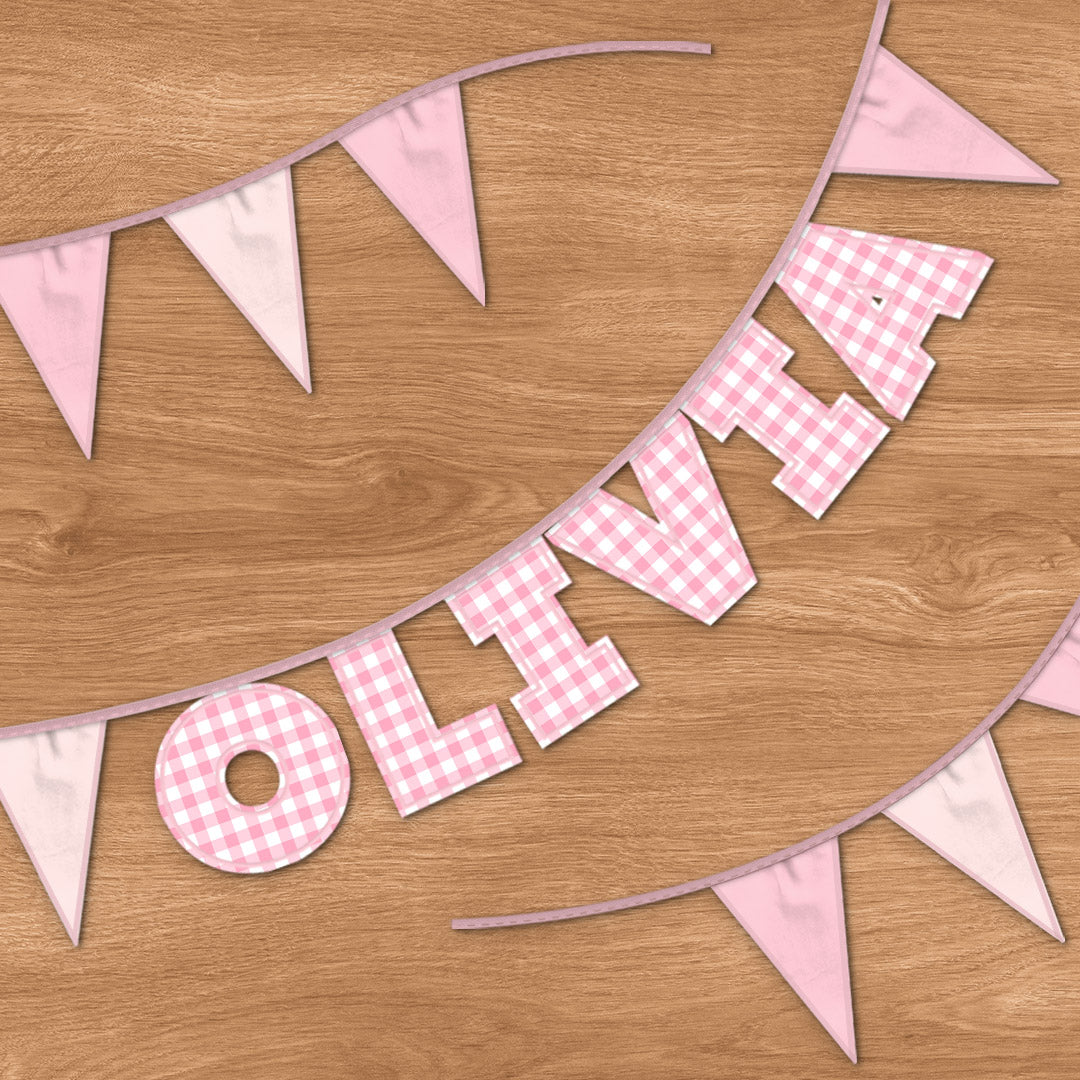 Personalised 6 Letter Name Bunting in Pink Gingham