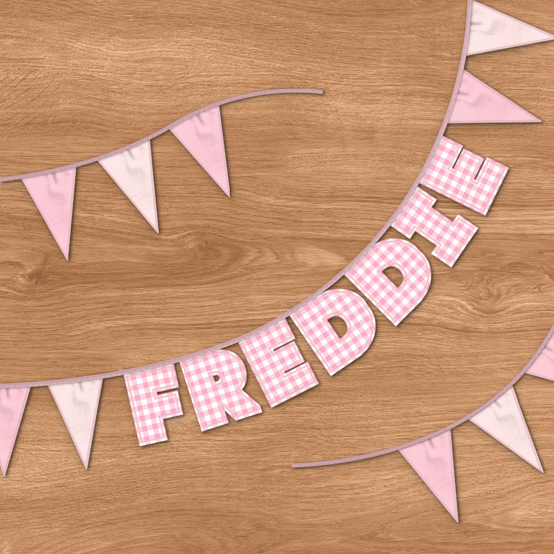 Personalised 7 Letter Name Bunting in Pink Gingham