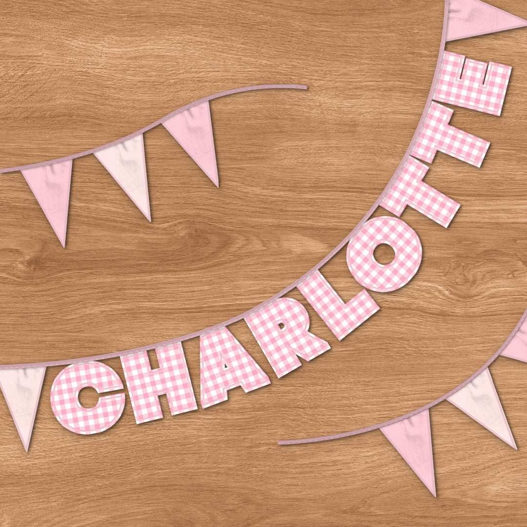 Personalised 9 Letter Name Bunting in Pink Gingham
