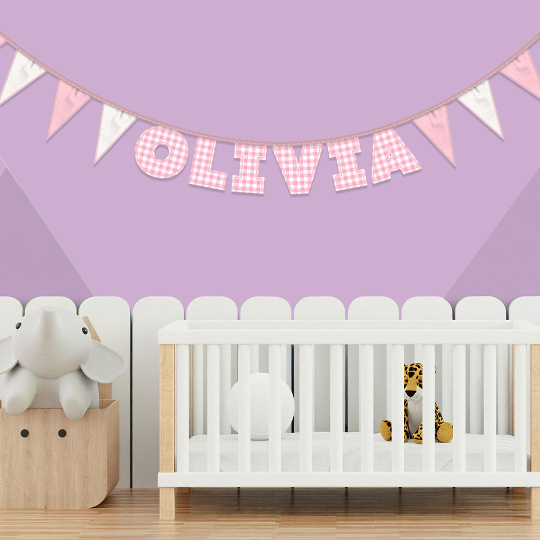 Personalised 6 Letter Name Bunting in Pink Gingham