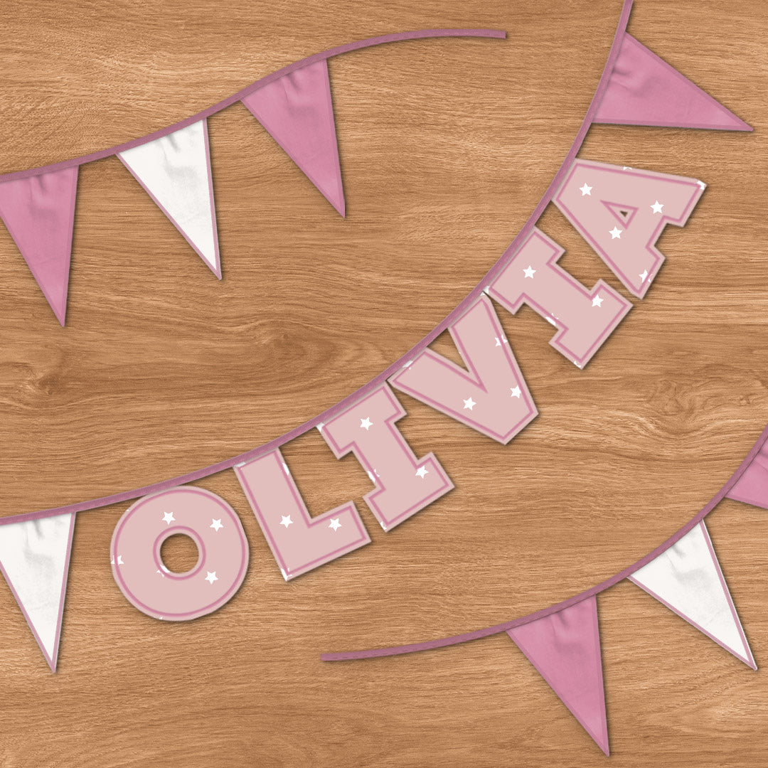 Personalised 6 Letter Name Bunting in Pink Stars