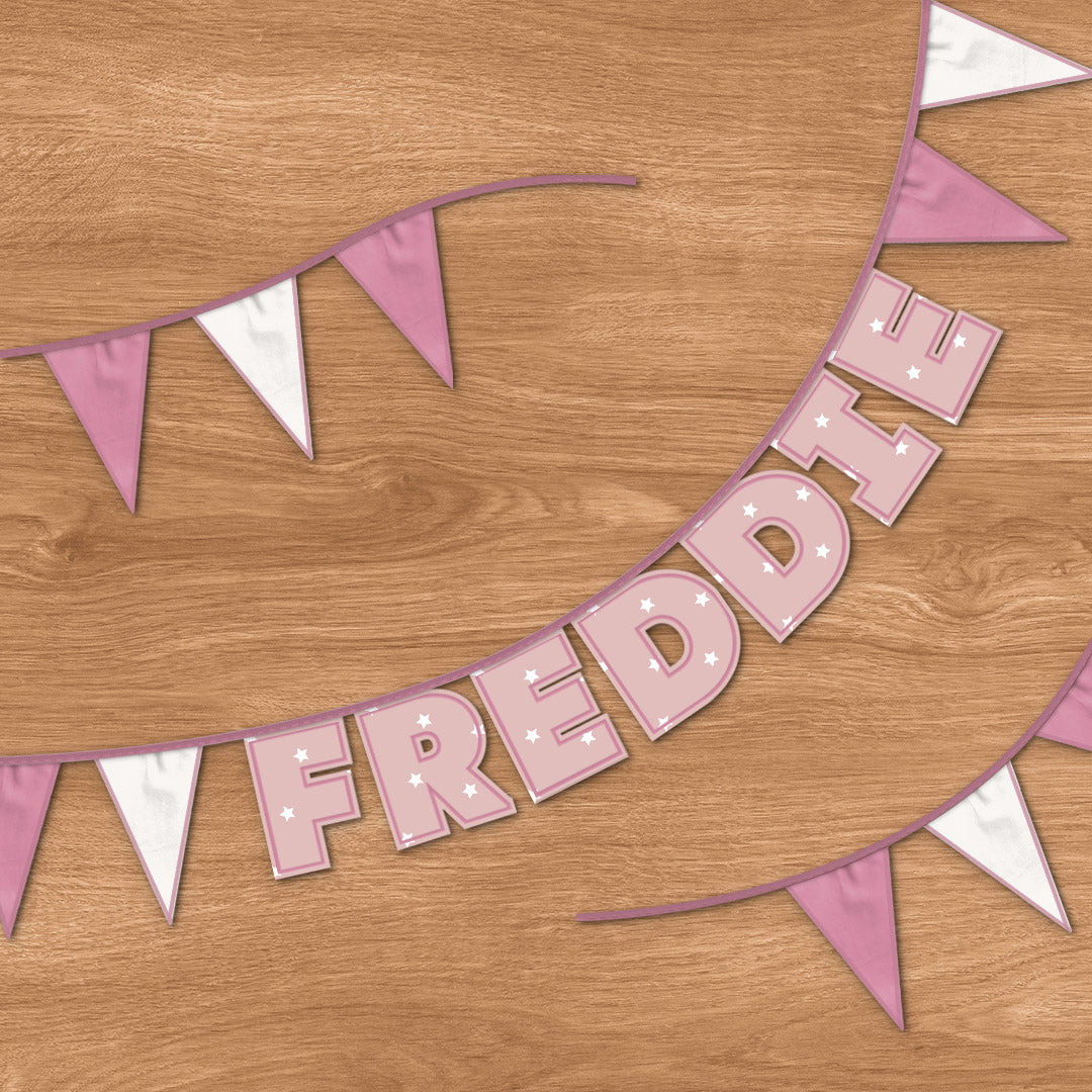 Personalised 7 Letter Name Bunting in Pink Stars