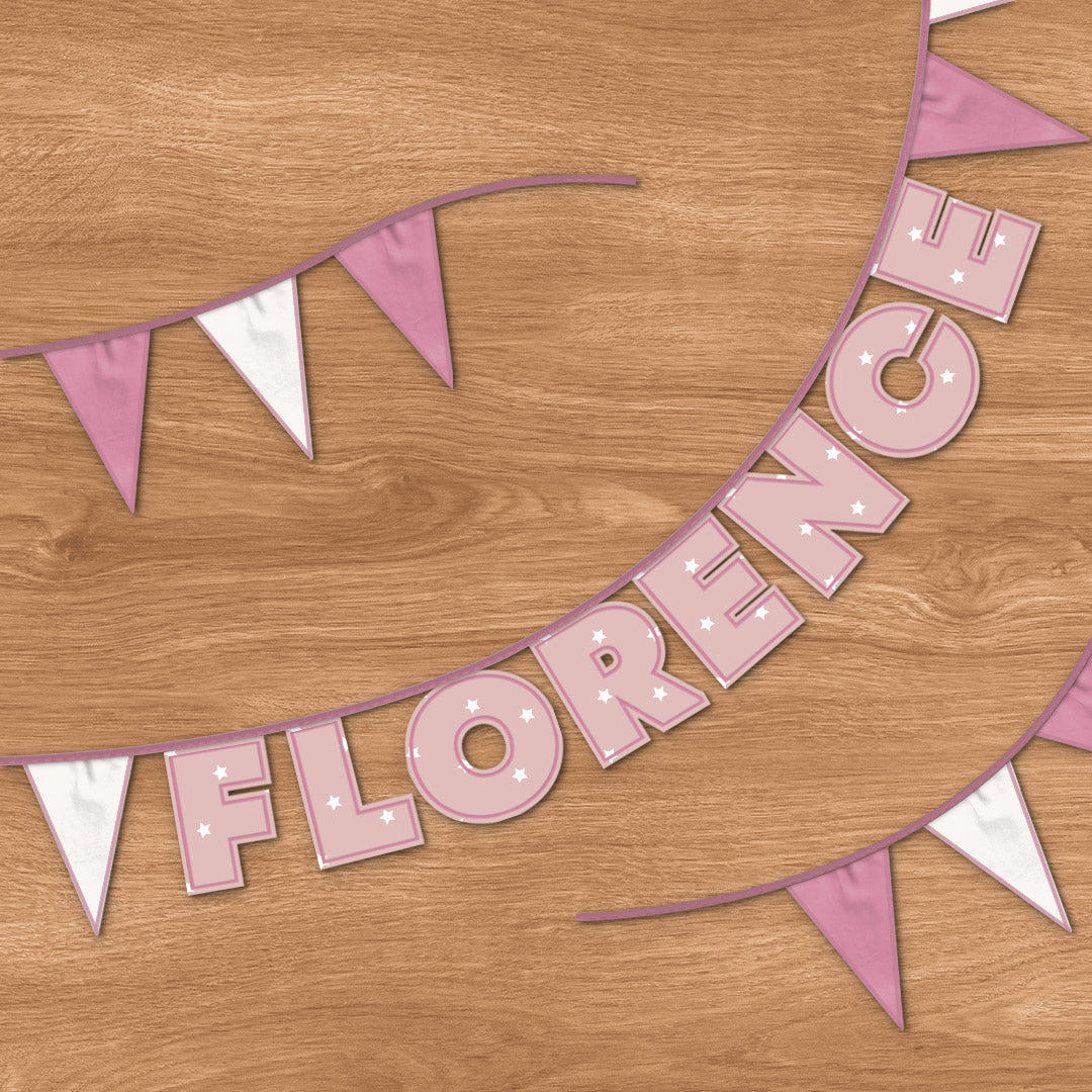 Personalised 8 Letter Name Bunting in Pink Stars