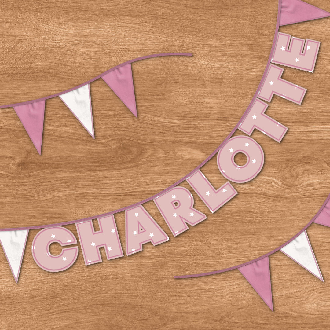 Personalised 9 Letter Name Bunting in Pink Stars