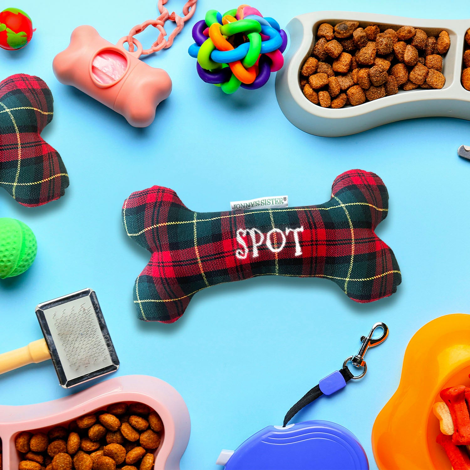 Personalised Christmas Tartan Dog Bone Toy