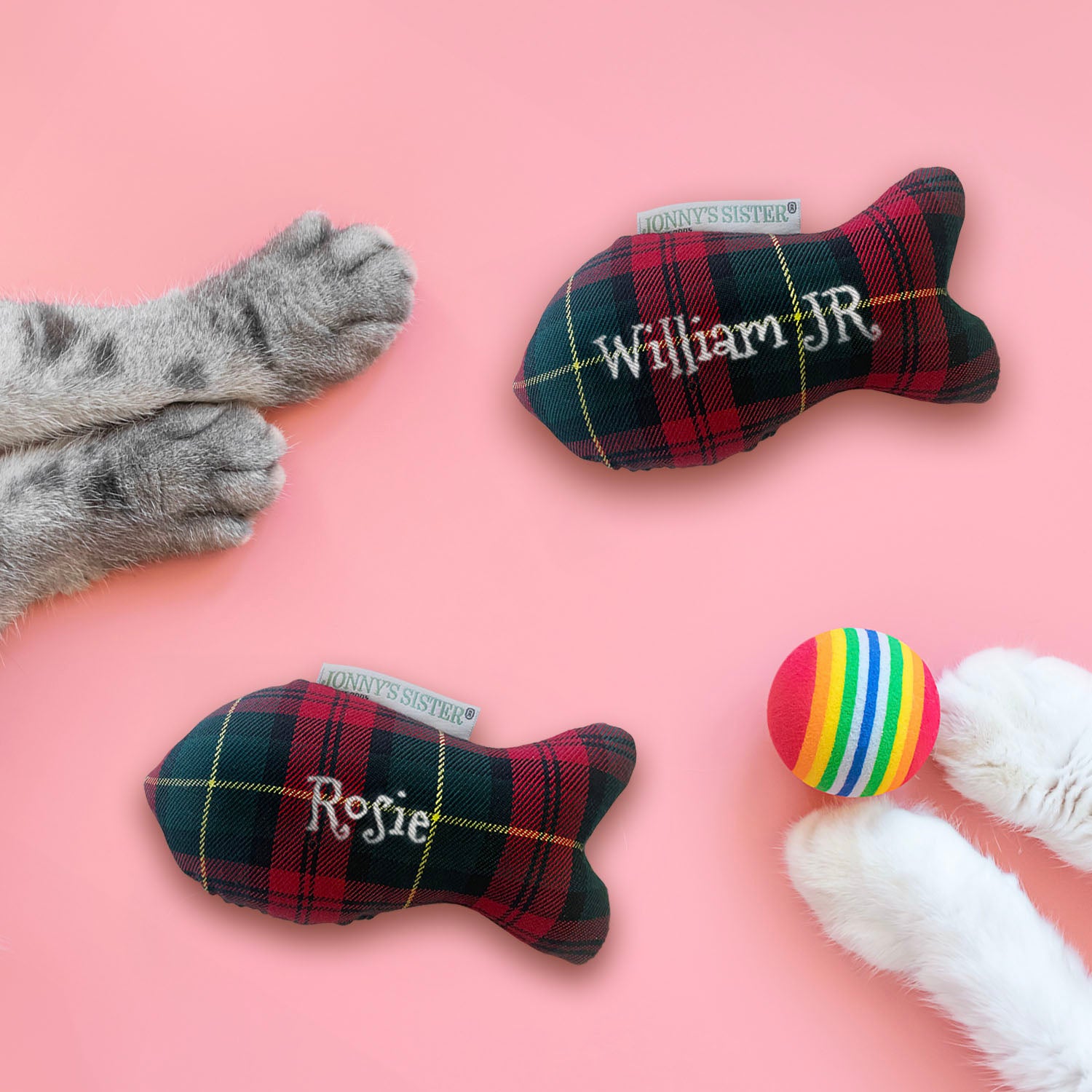 Personalised Christmas Tartan Cat Fish Toy