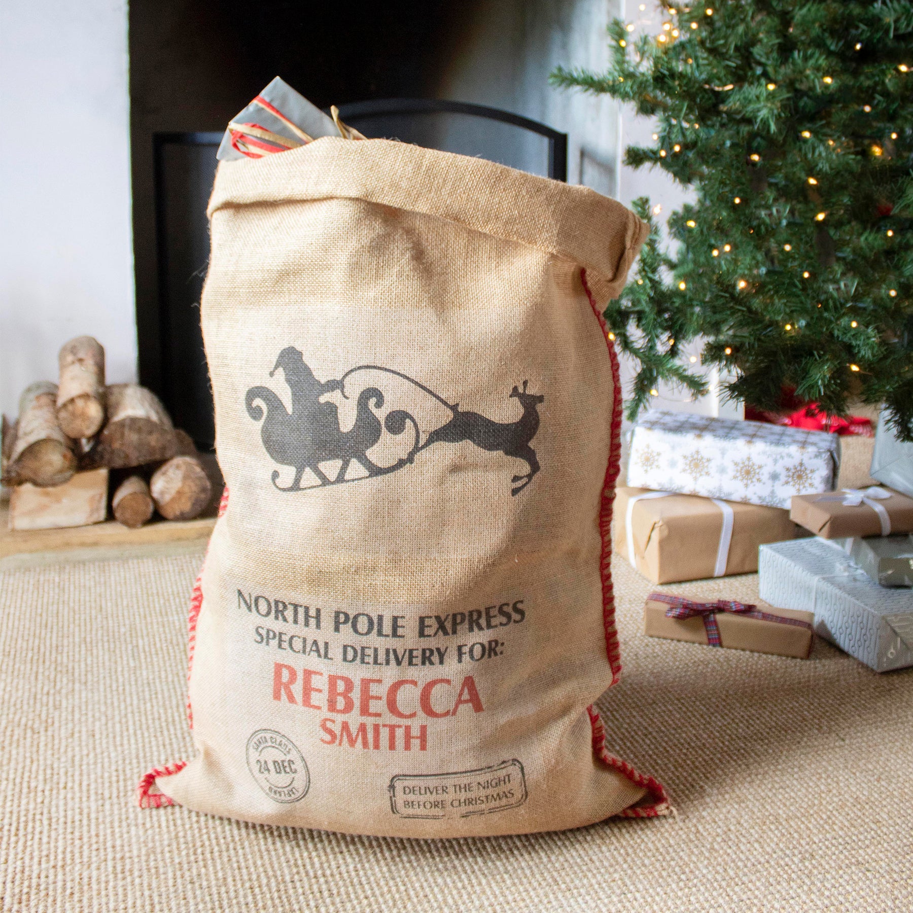 Personalised Large Jute Christmas Sack Bag