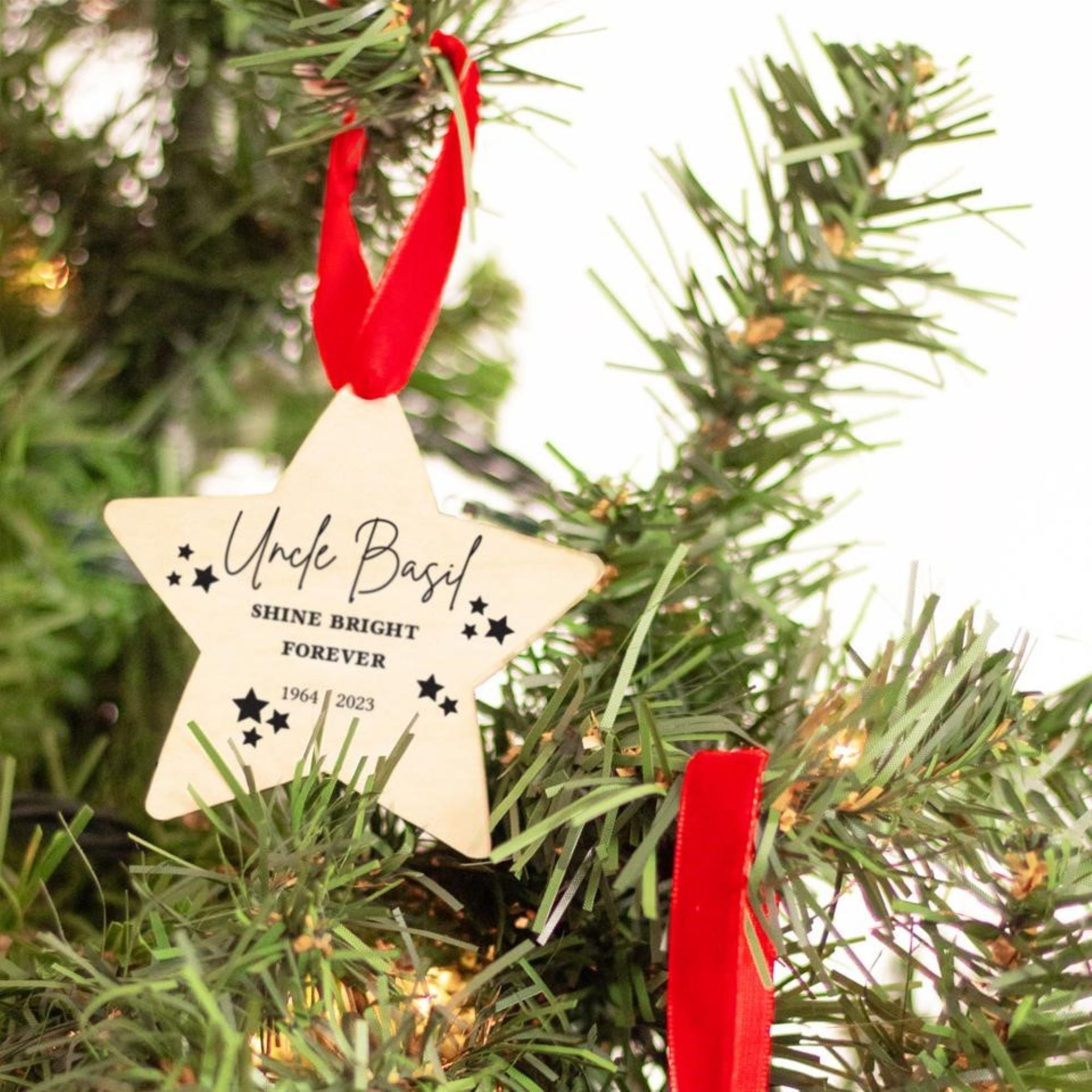 Personalised Wooden Star Memorial Christmas Tree Ornament