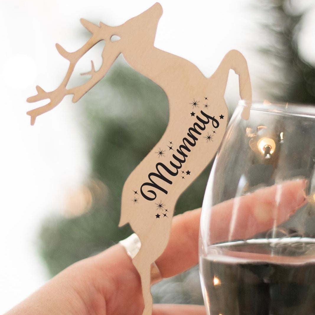 Personalised Wooden Reindeer Glass Marker