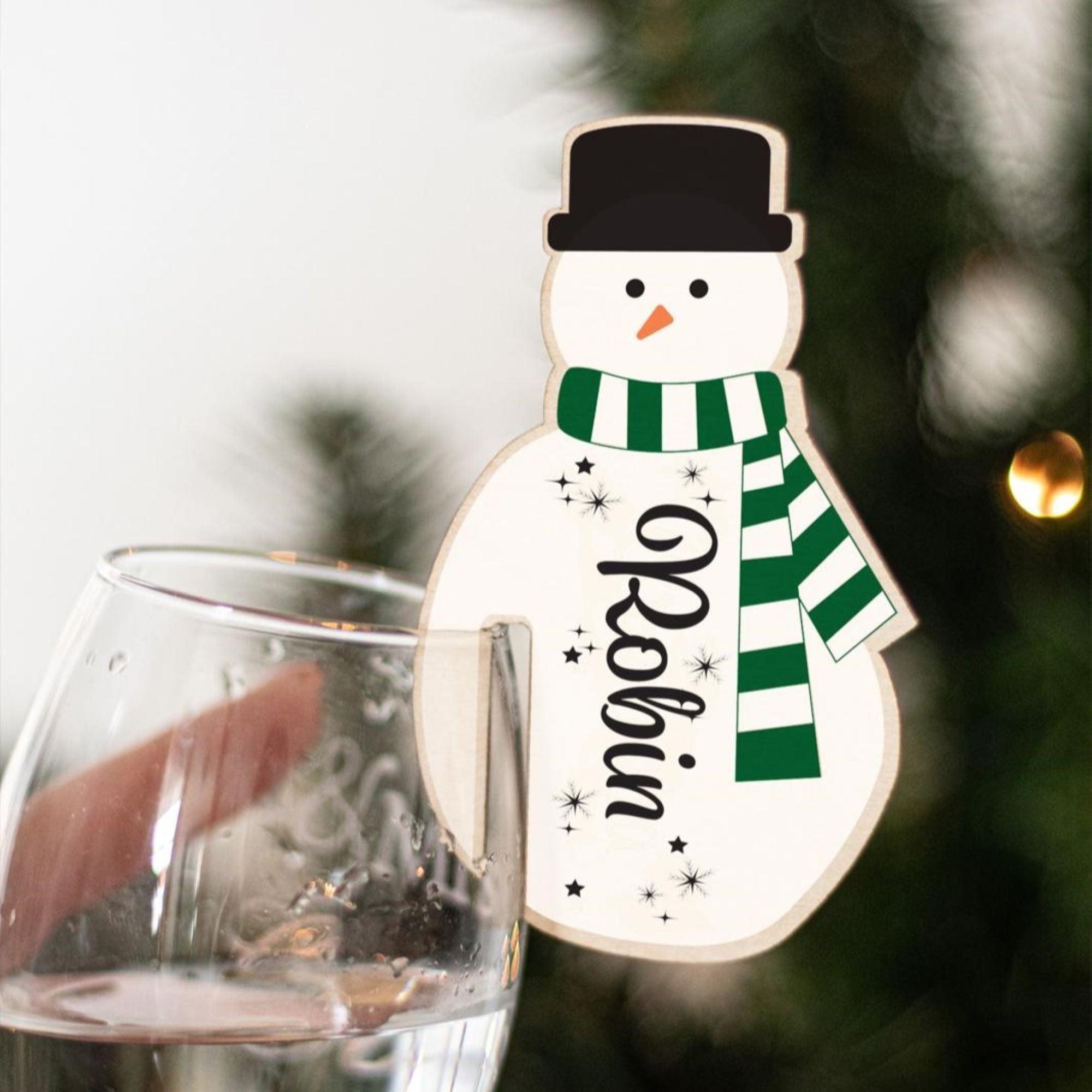 Personalised Wooden Snowman Glass Markers