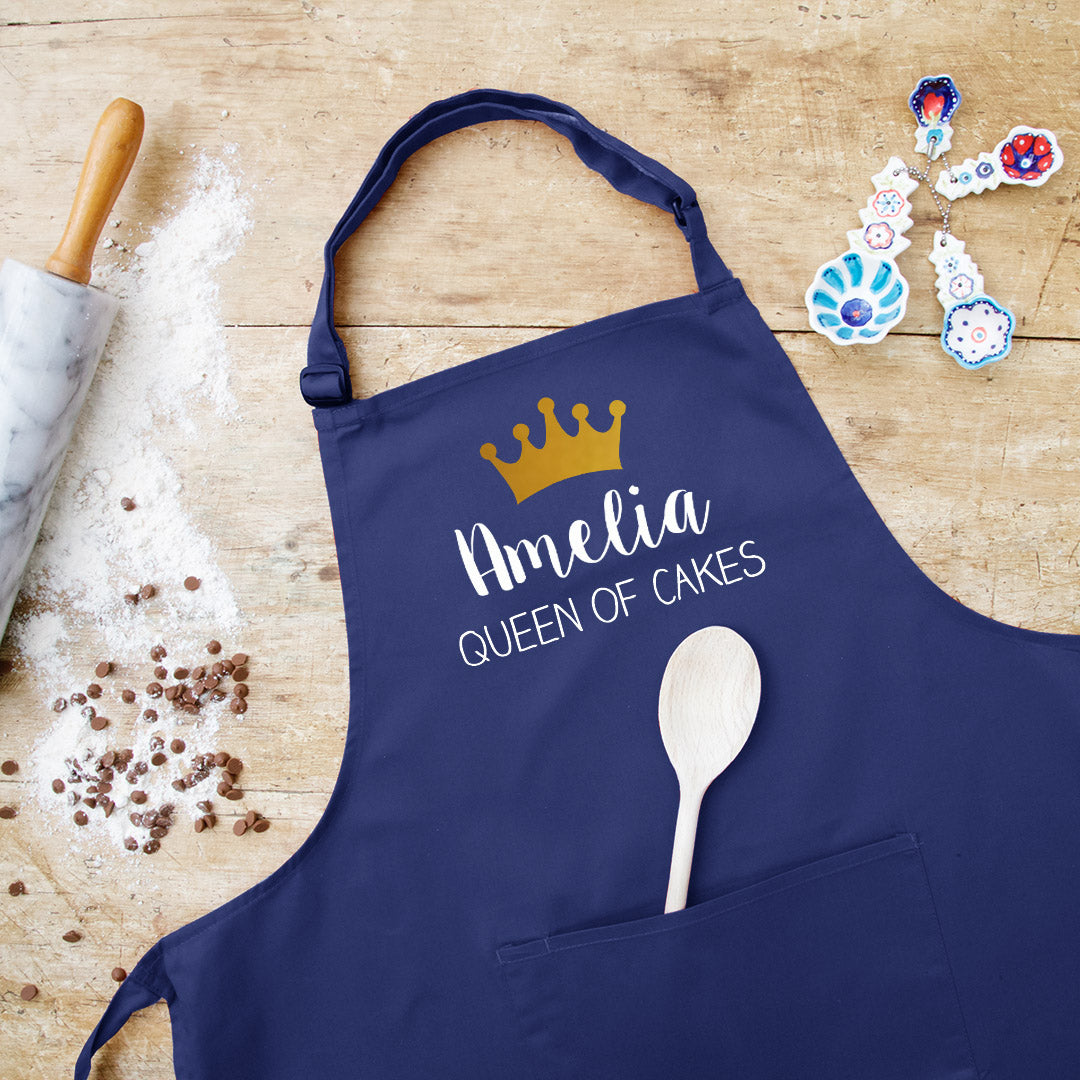 Personalised Queen of Cakes Apron in Navy