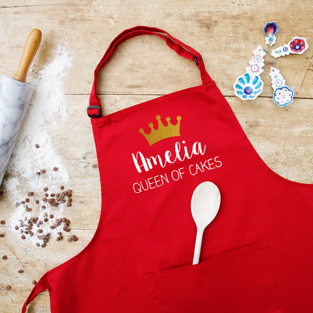 Personalised Queen of Cakes Apron in Red