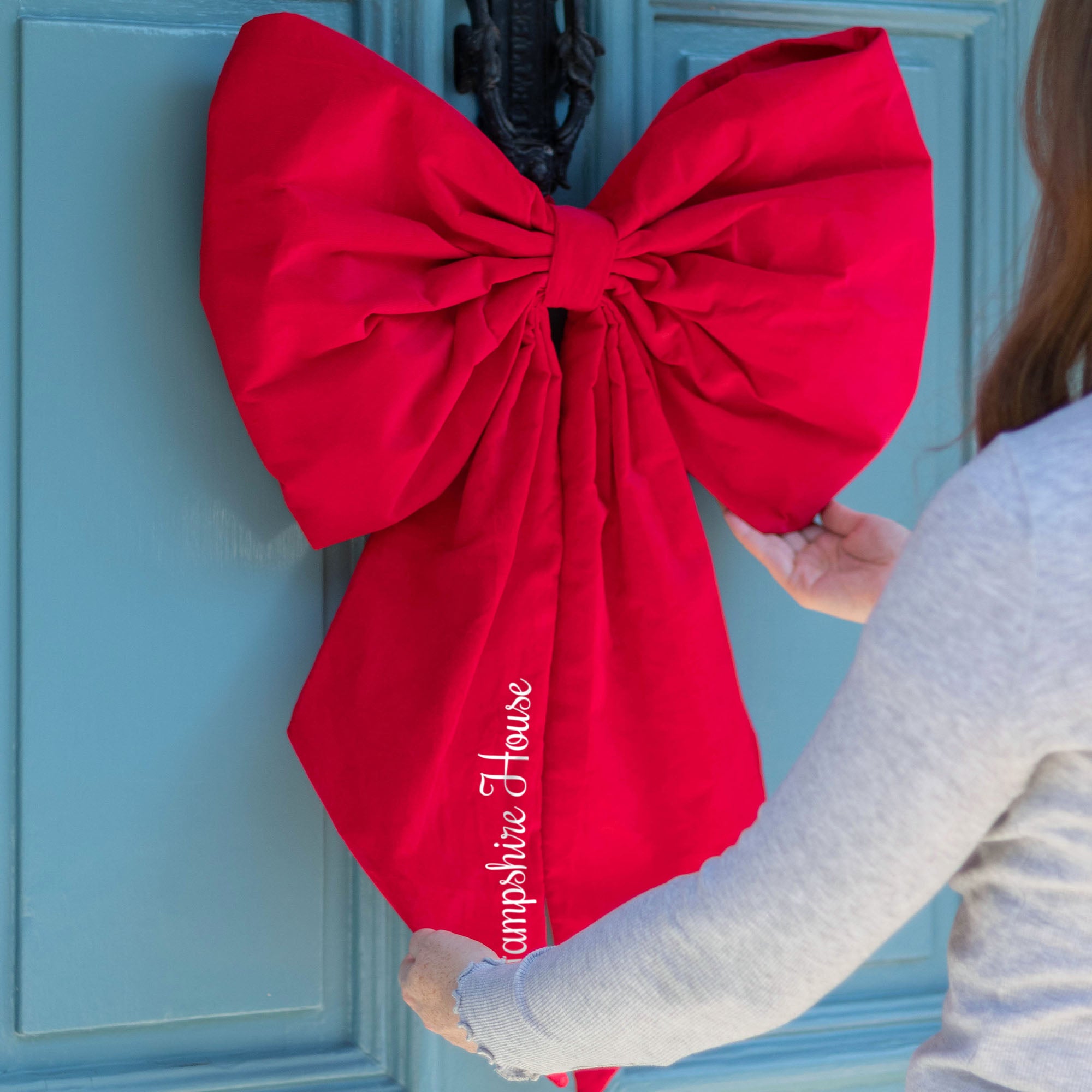 Personalised Handmade Red Christmas Door Bow