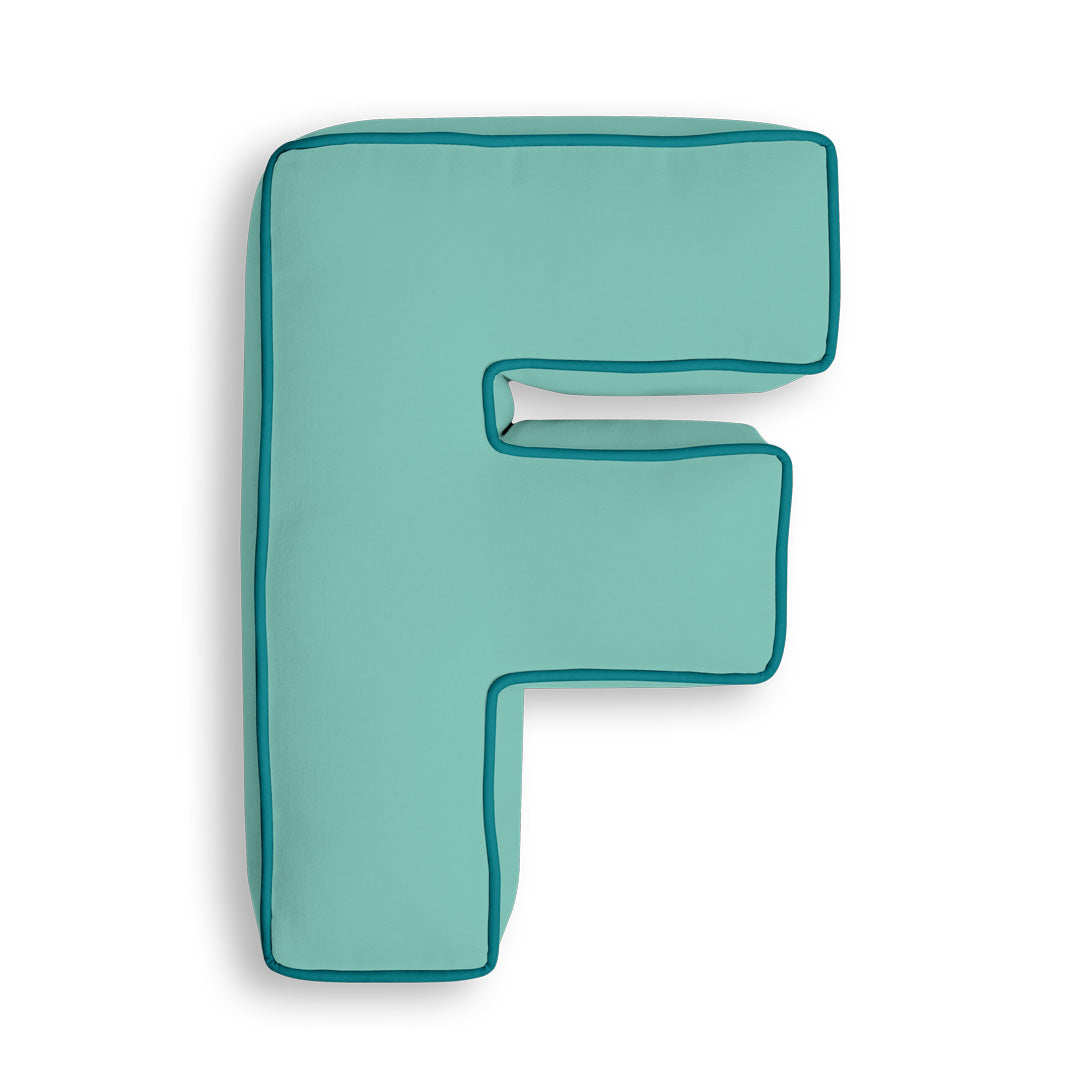 Personalised Letter Cushion 'F' in Soft Teal
