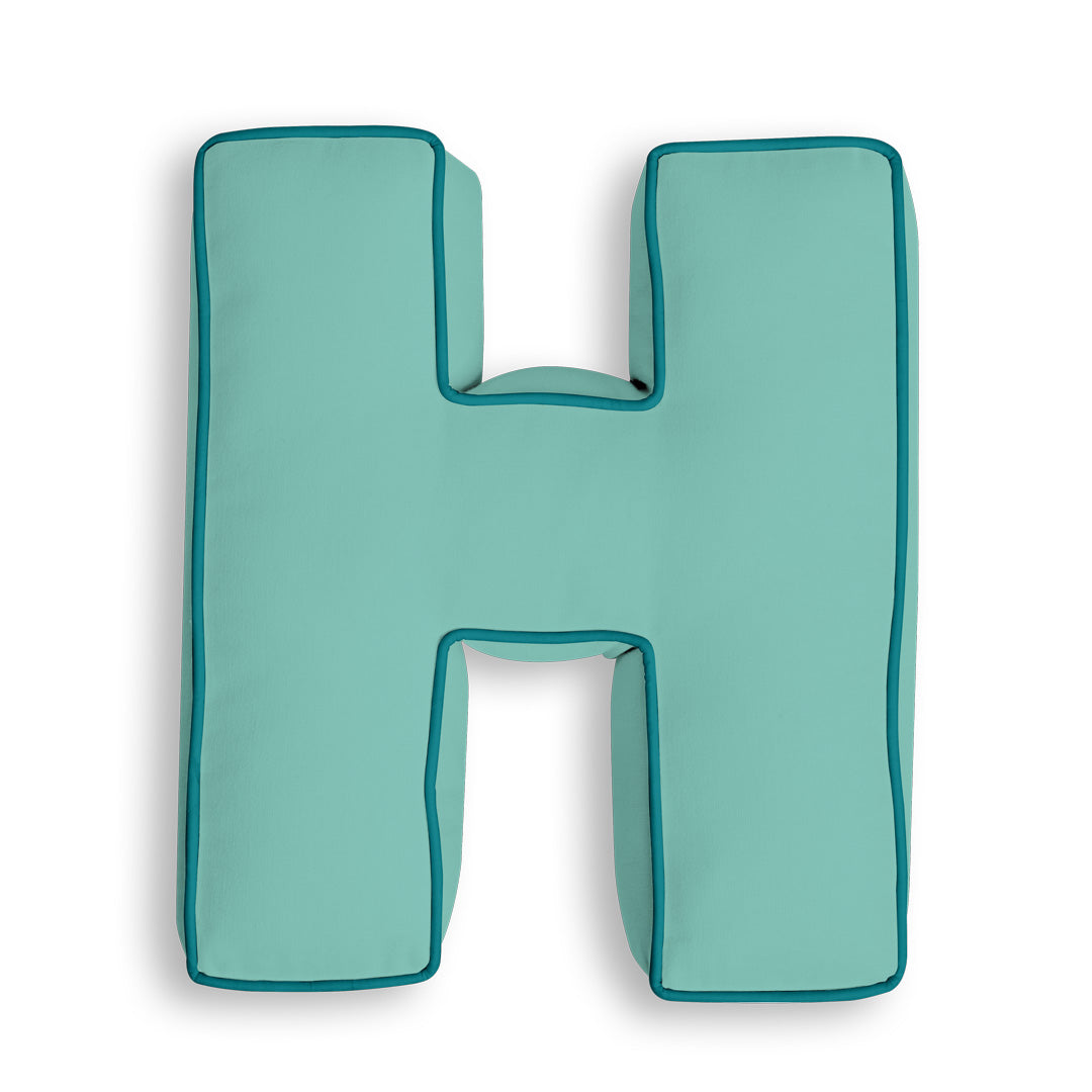 Personalised Letter Cushion 'H' in Soft Teal