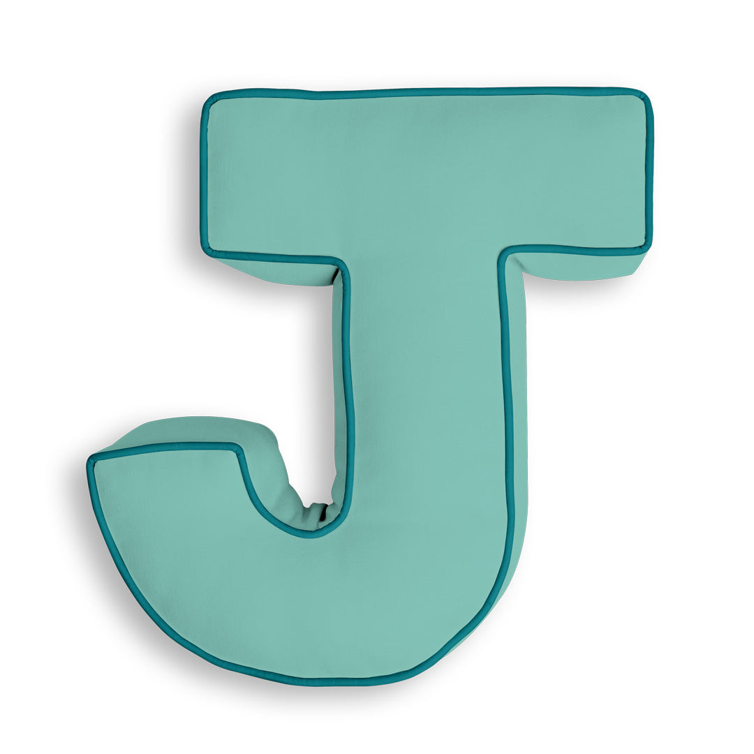 Personalised Letter Cushion 'J' in Soft Teal