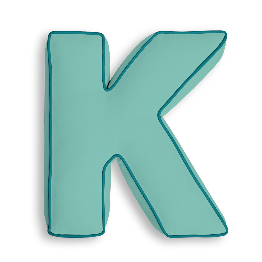 Personalised Letter Cushion 'K' in Soft Teal