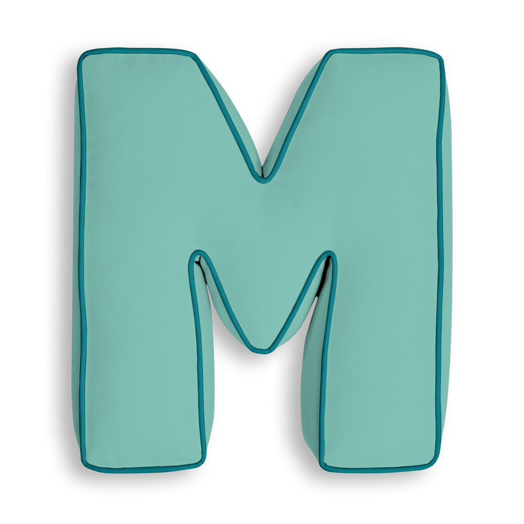 Personalised Letter Cushion 'M' in Soft Teal
