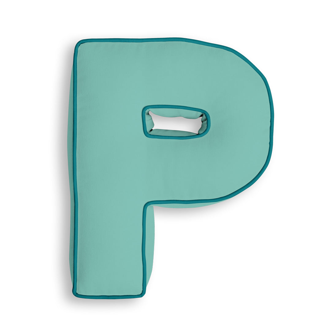 Personalised Letter Cushion 'P' in Soft Teal