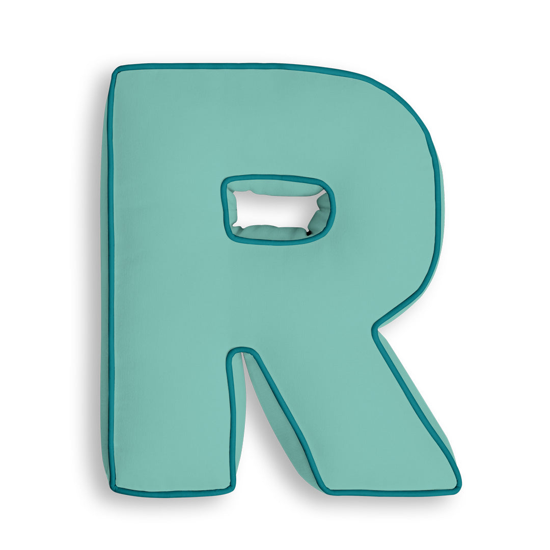 Personalised Letter Cushion 'R' in Soft Teal