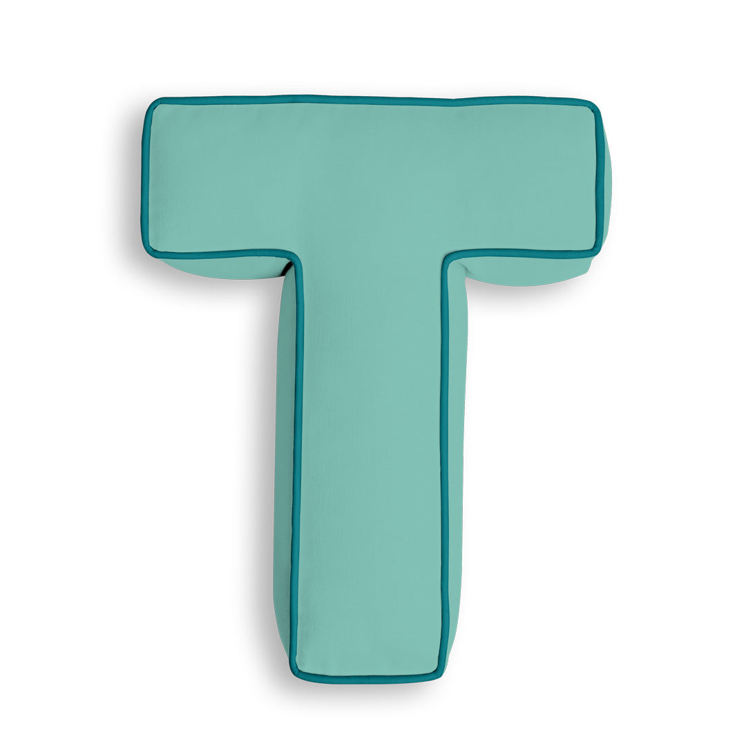 Personalised Letter Cushion 'T' in Soft Teal