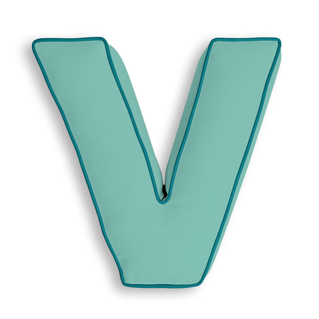 Personalised Letter Cushion 'V' in Soft Teal
