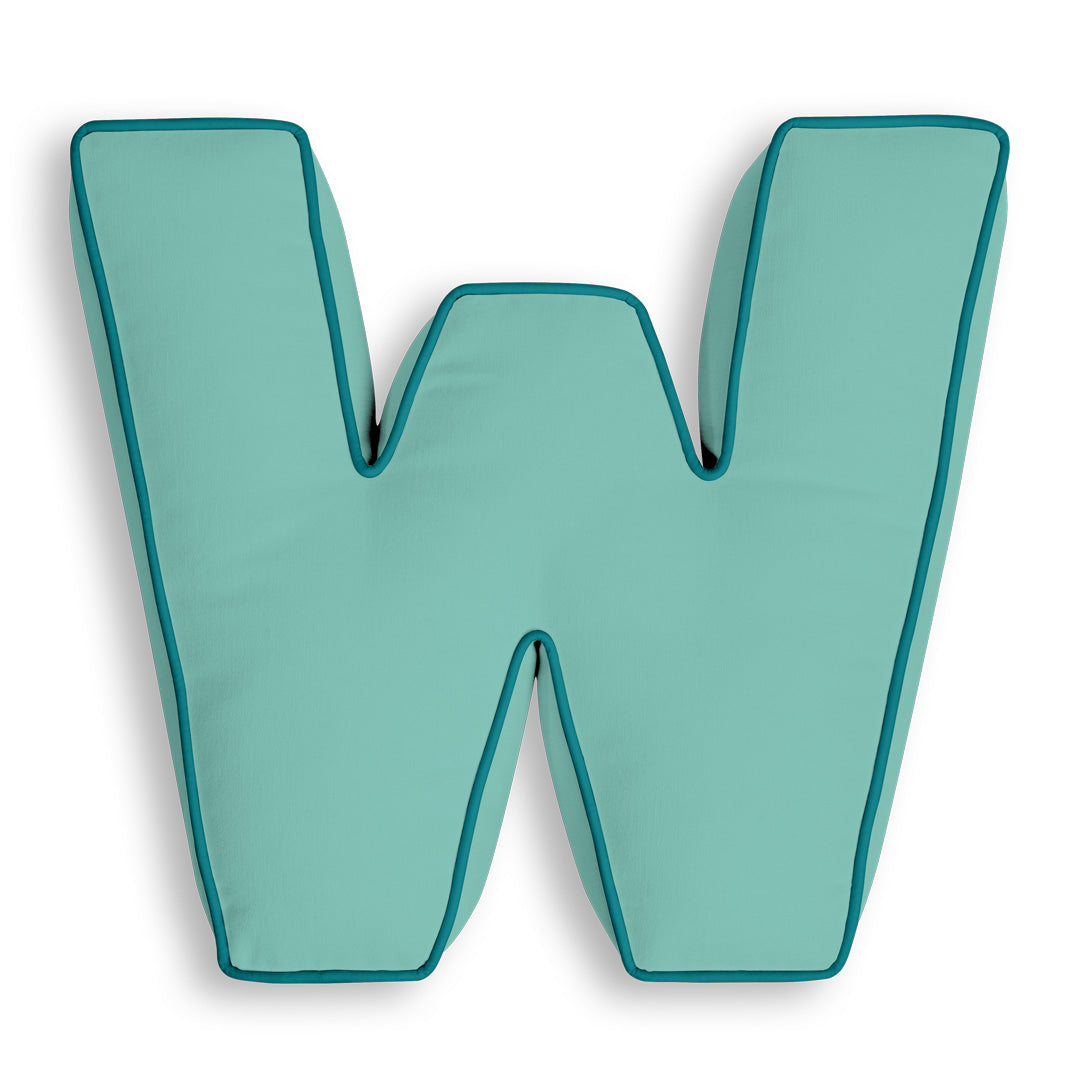 Personalised Letter Cushion 'W' in Soft Teal
