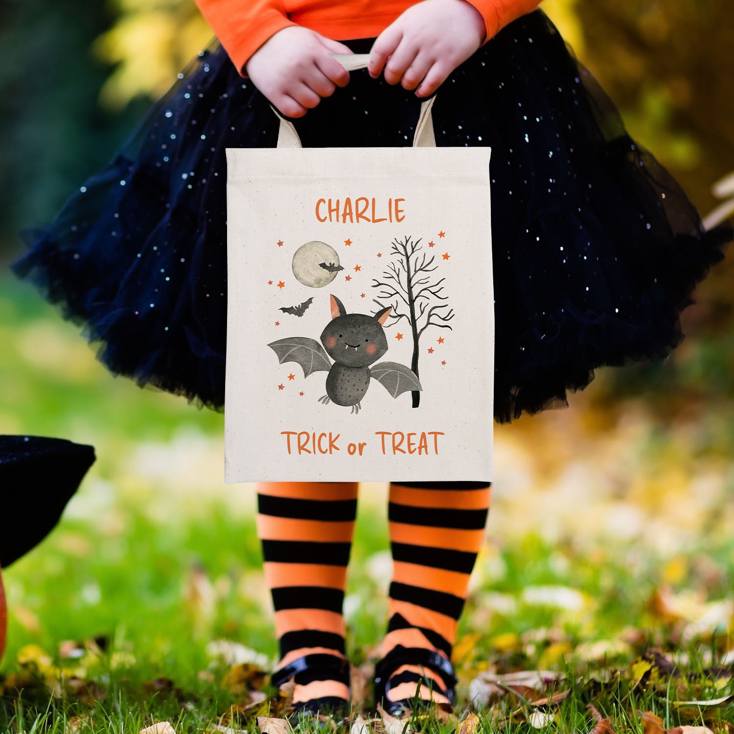 Personalised Halloween Trick or Treat Tote Bag with Bats