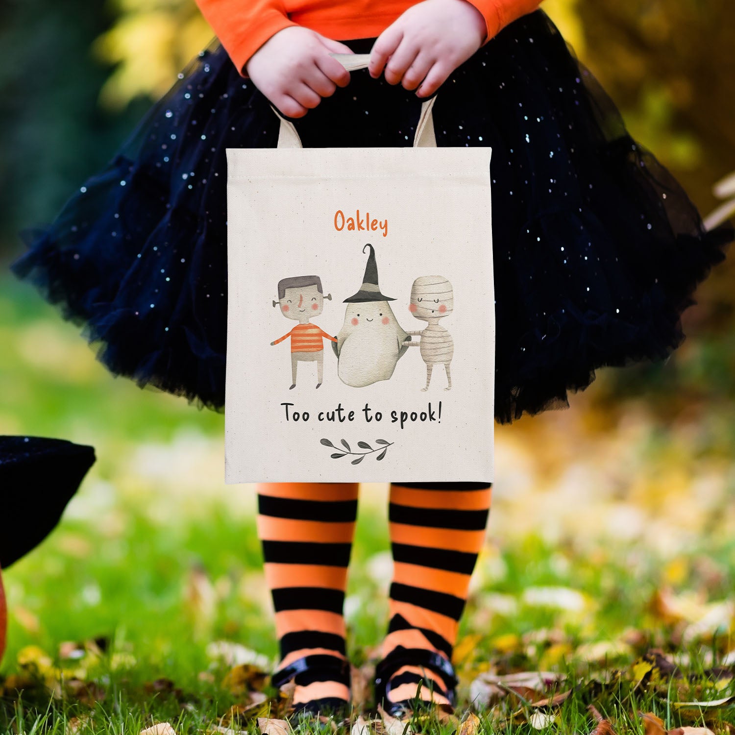 Personalised Halloween Trick or Treat Tote Bag with Monsters