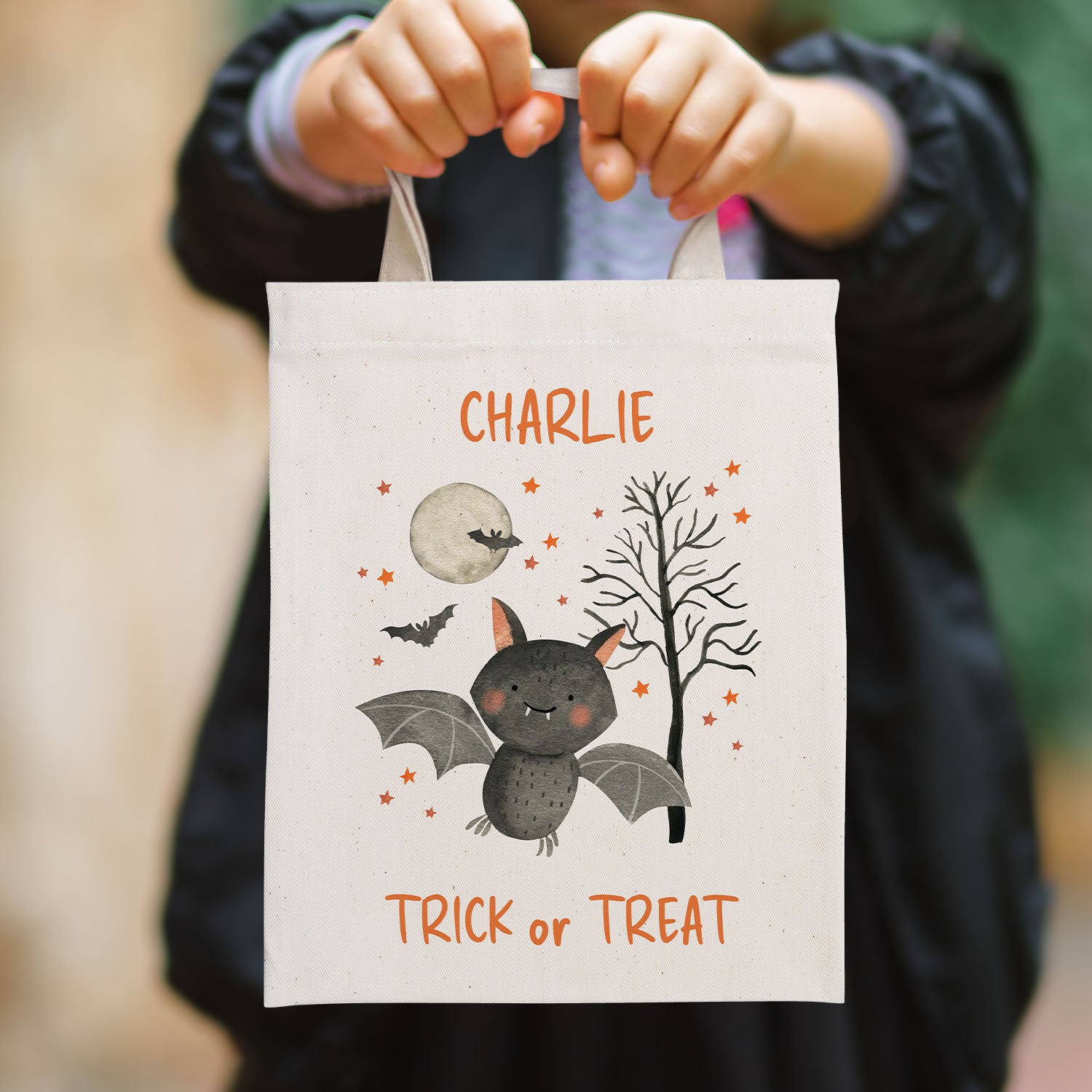 Personalised Halloween Trick or Treat Tote Bag with Bats