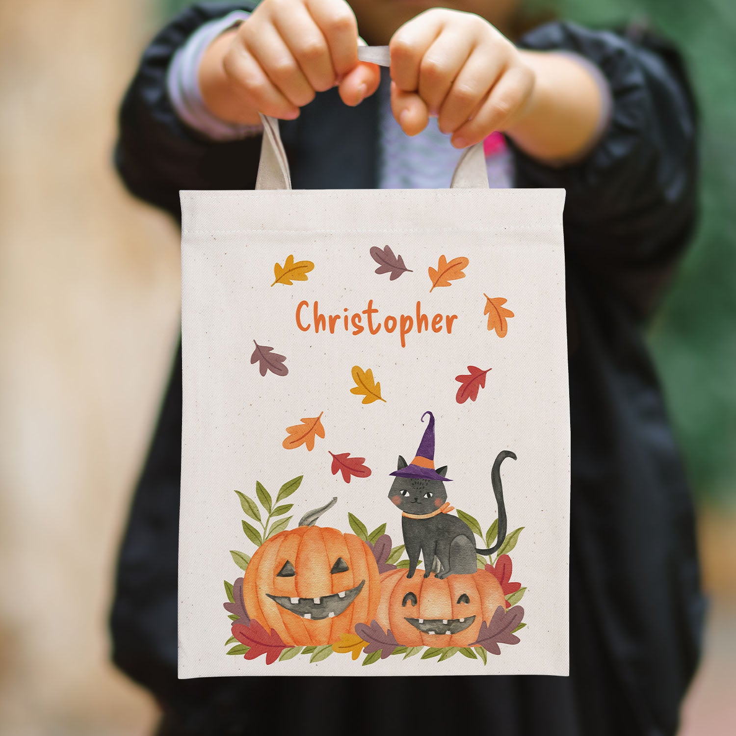 Personalised Halloween Black Cat Trick or Treat Tote Bag