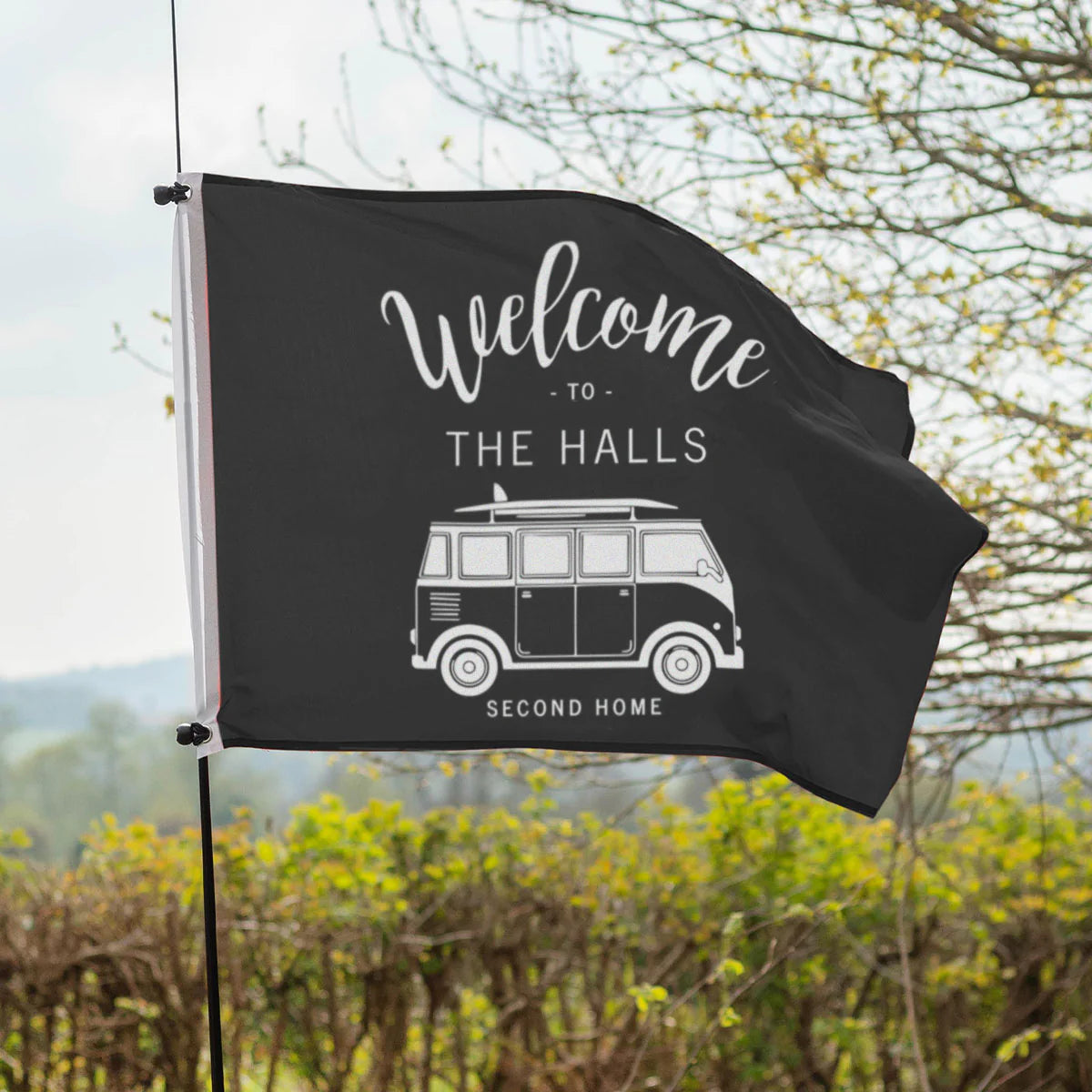 Personalised Camper Van Camping Flag in Black