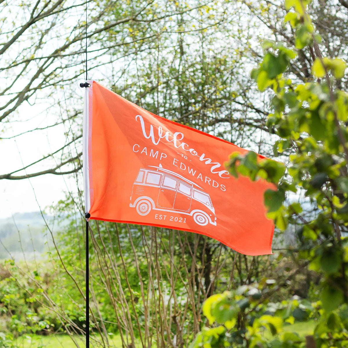 Personalised Camper Van Camping Flag in Orange