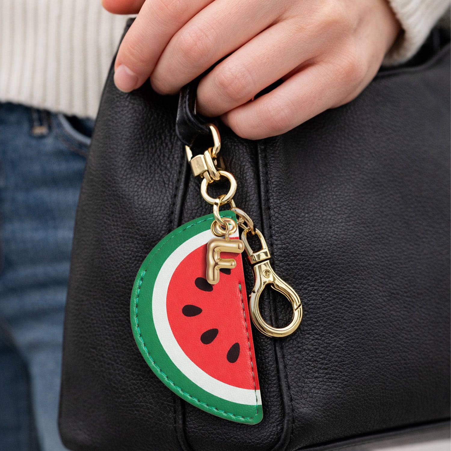 Personalised Watermelon Bag Charm in Vegan Leather