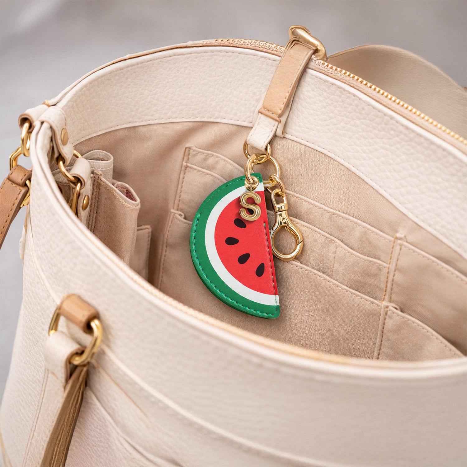 Personalised Watermelon Bag Charm in Vegan Leather