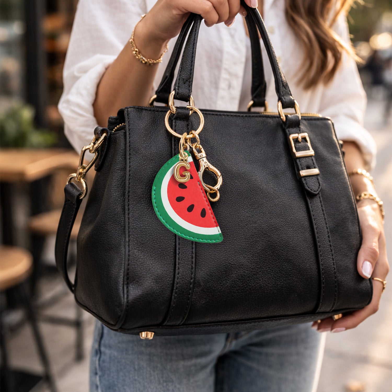 Personalised Watermelon Bag Charm in Vegan Leather