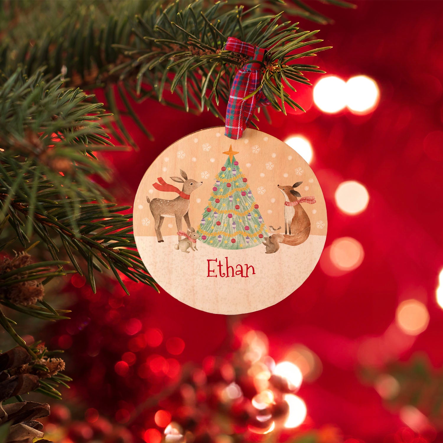 Personalised Woodland Animals Christmas Scene Tree Decoration