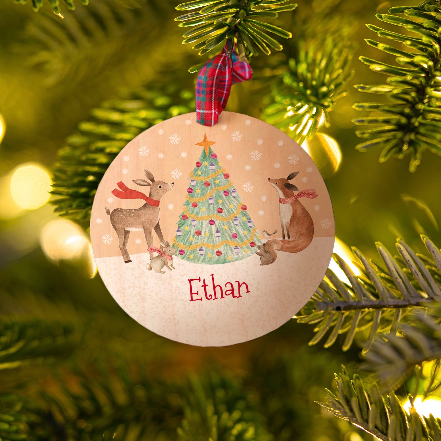 Personalised Woodland Animals Christmas Scene Tree Decoration